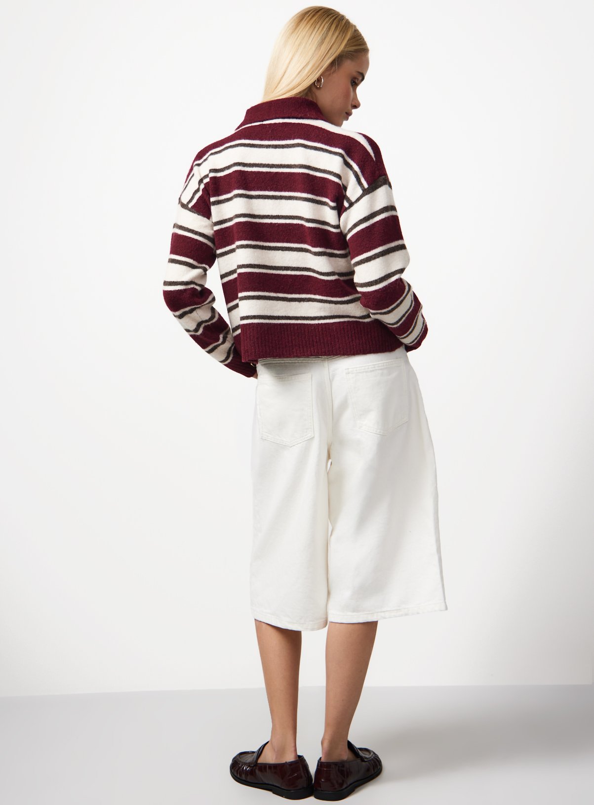 Burgundy Stripe Knitted Long Sleeve Polo Jumper S - Image 4 thumbnail